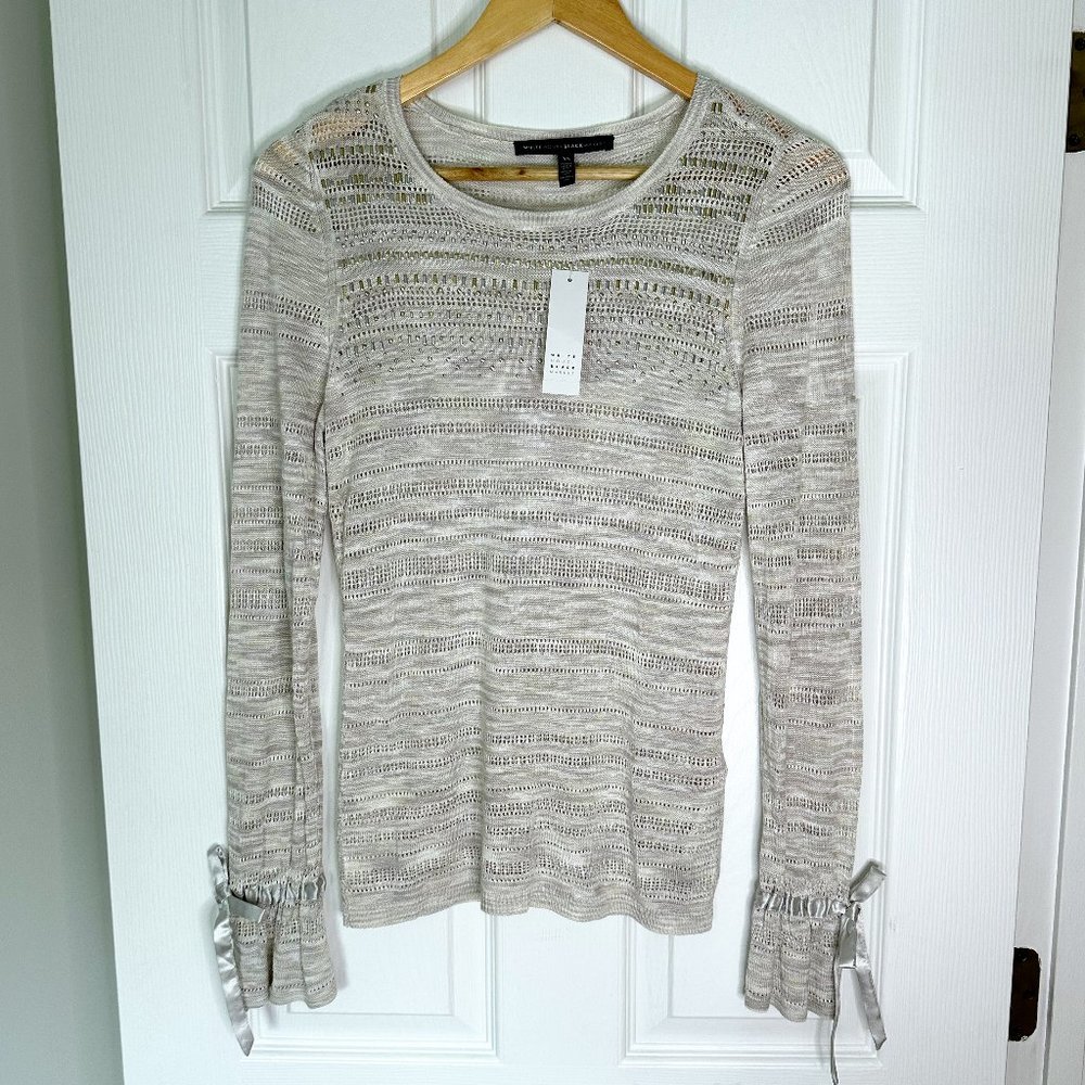 NWT Tie Sleeve Embellished Pullover Sweater